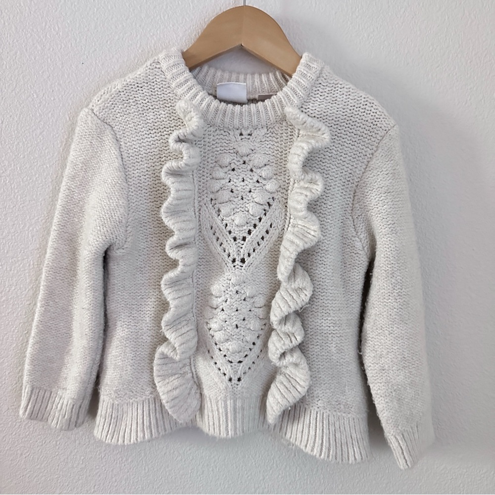 Zara Girls Off-White Ruffle Sweater Size 3/4
